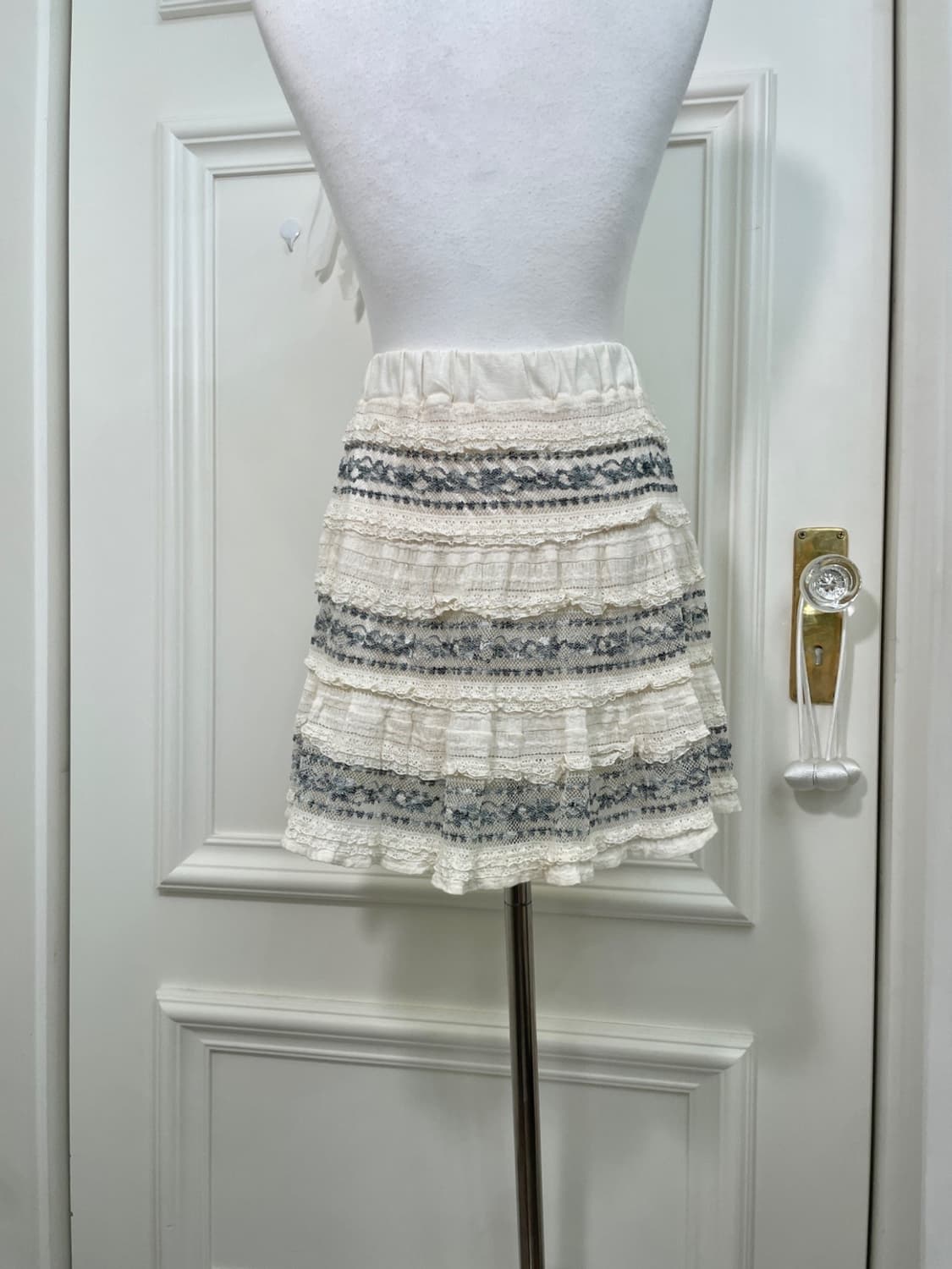 ivory khaki lace banding mini skirt 상품이미지4