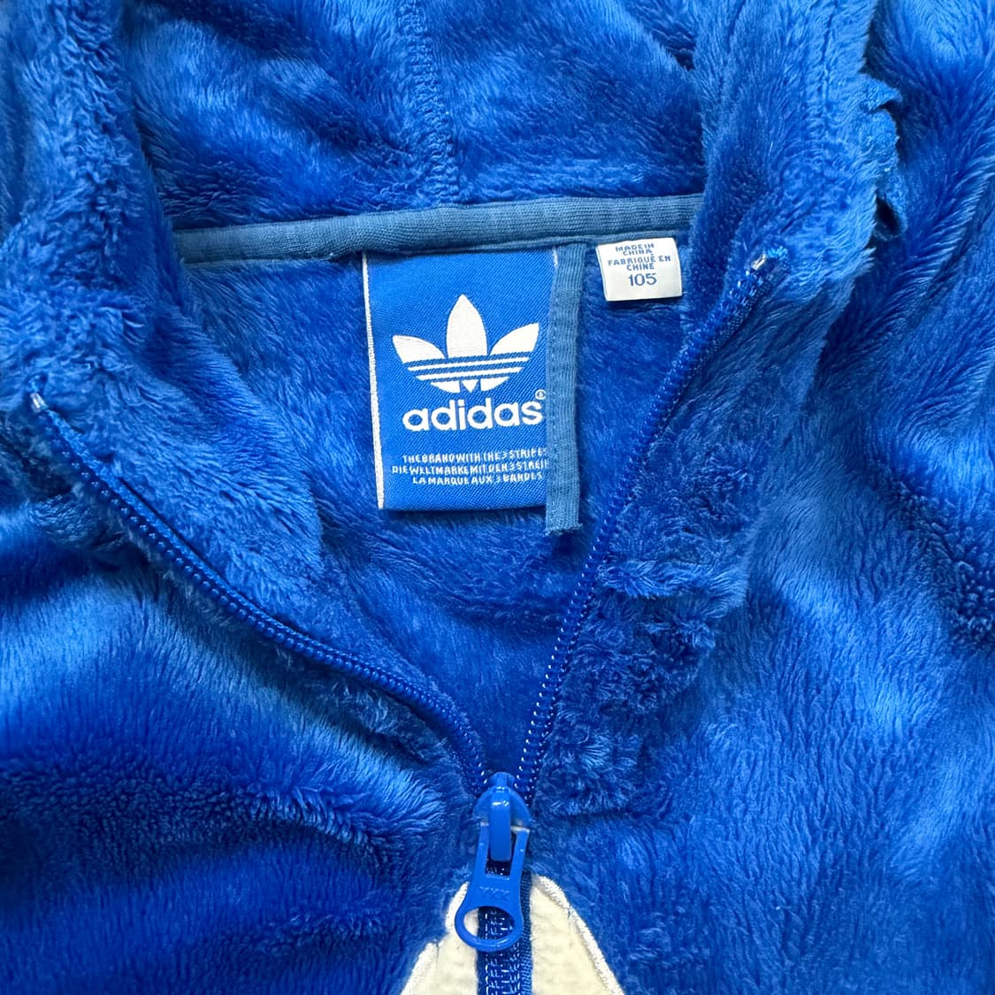 아디다스 빅로고 파이어버드 블루 쉐르파 후드자켓 상품이미지3