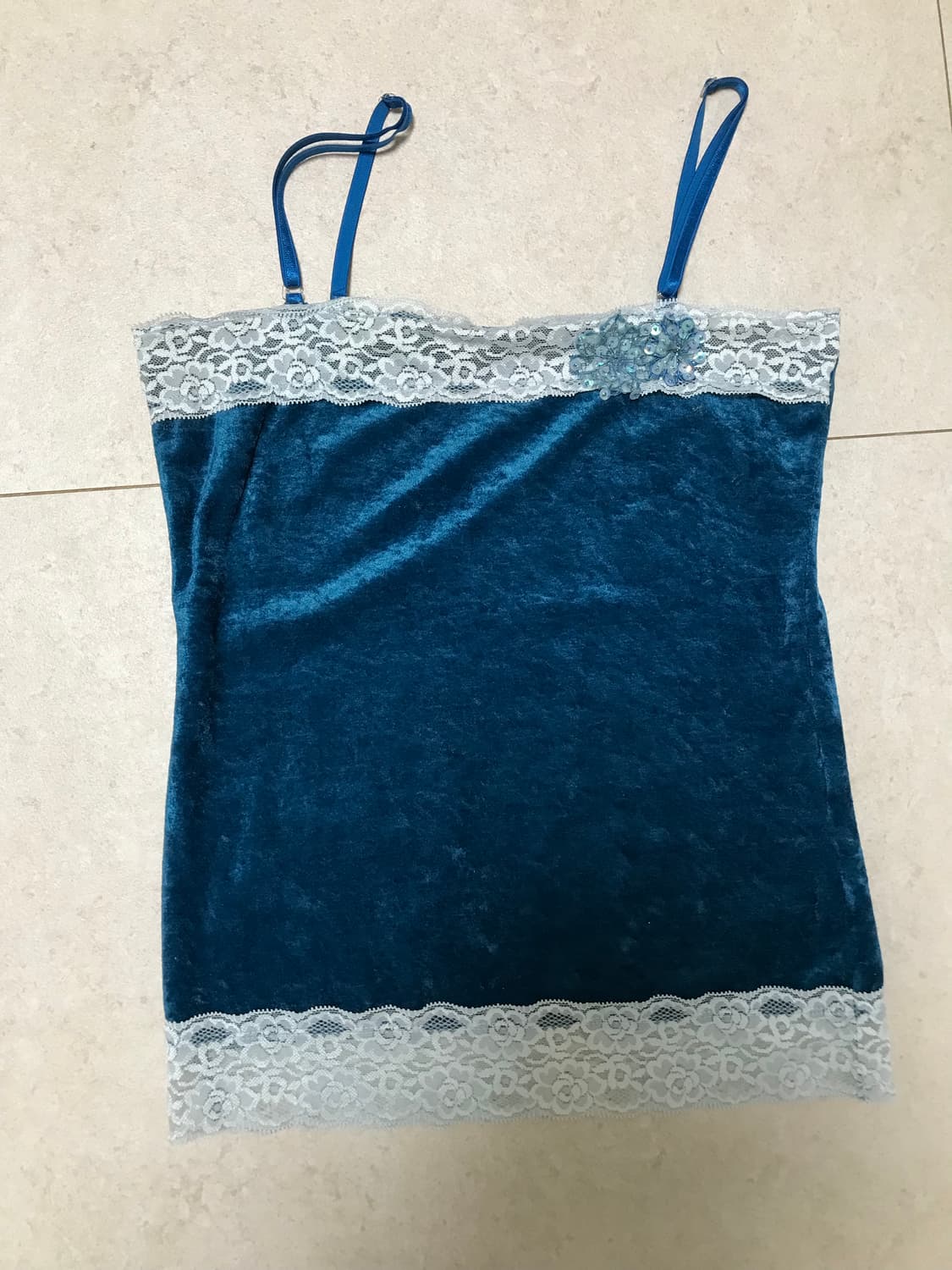 빈티지 블루 레이스 슬리브리스 갸루 y2k 상품이미지1