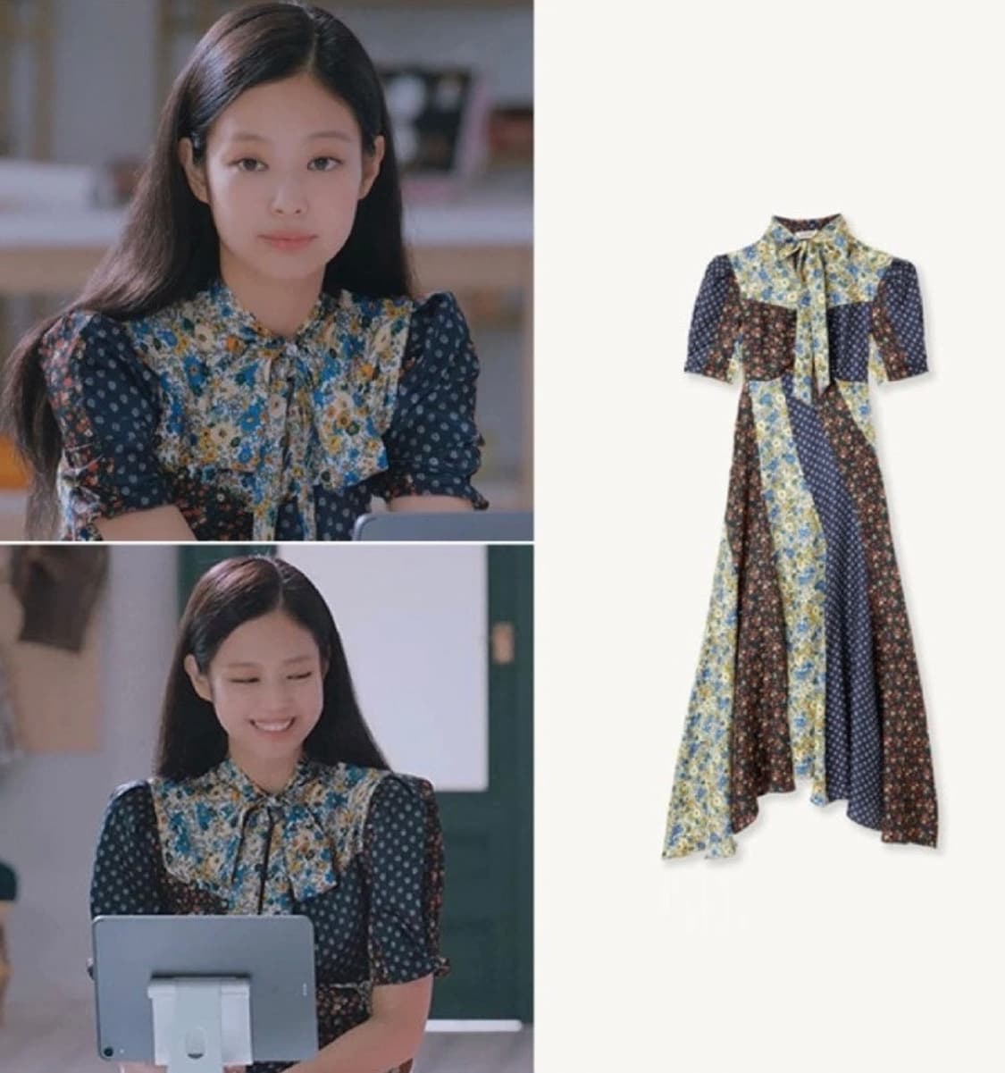 [제니 착용] 산드로(SANDRO) Nilana 패치워크 원피스 상품이미지1