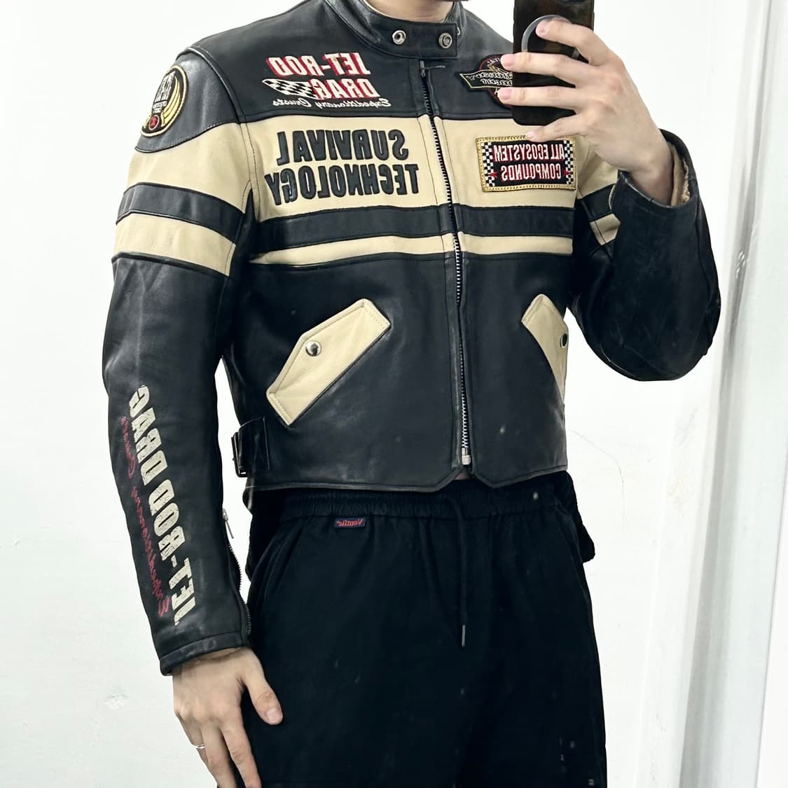 야마하 Jet-Rod 소가죽 크롭 레이싱 자켓 상품이미지2