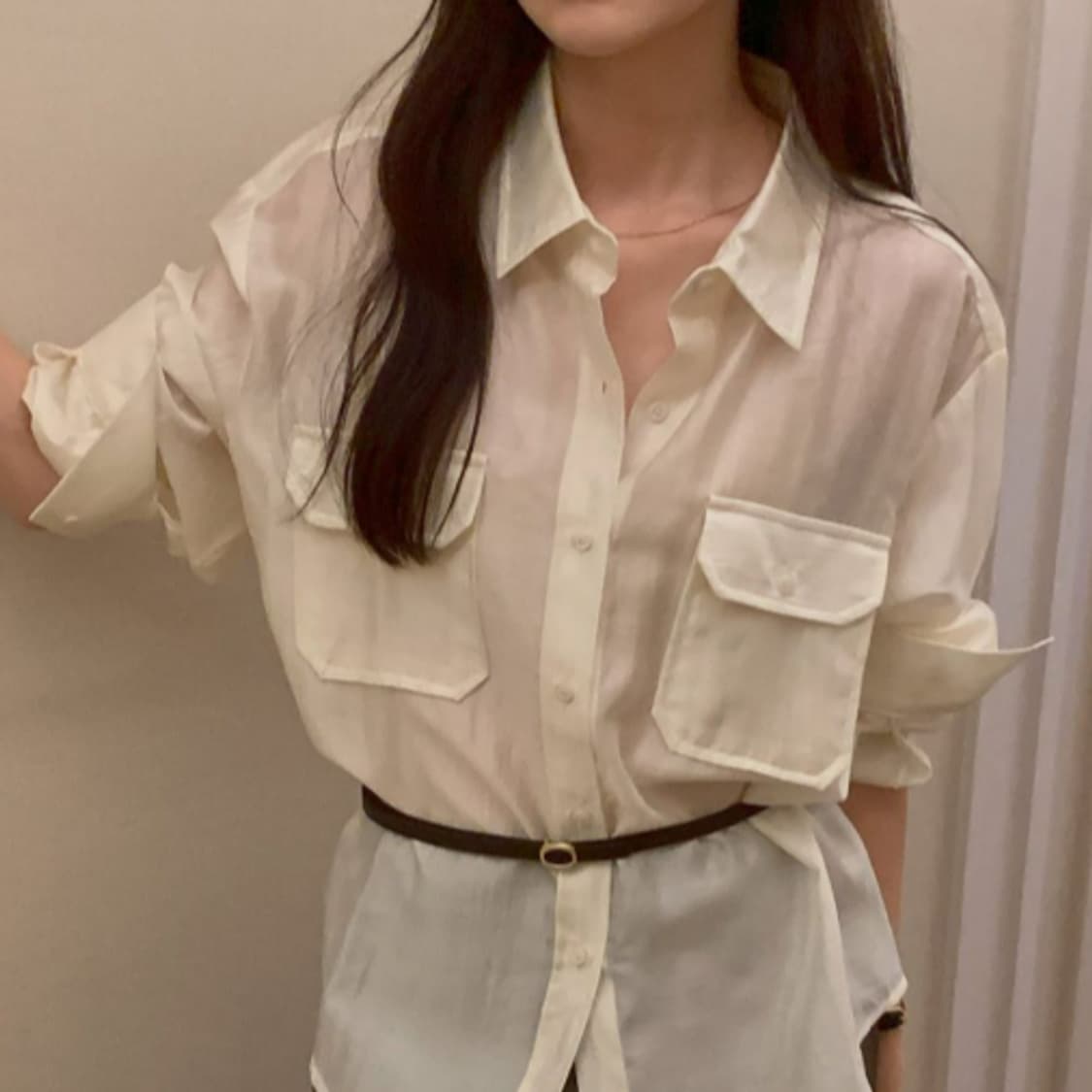 더롯 실키 포켓 셔츠 블라우스 (아이보리) 30000 상품이미지5