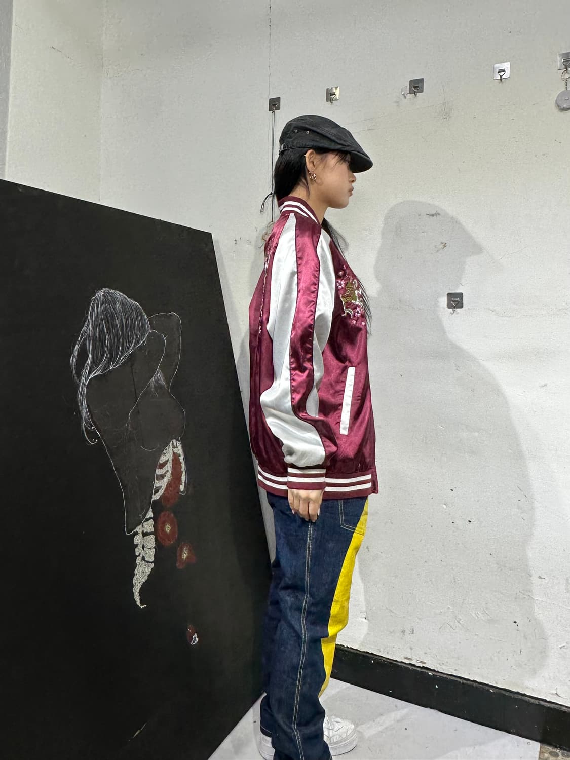 Jpn 일본빈티지 오리엔탈 버건디 용 스카잔 자켓 상품이미지3