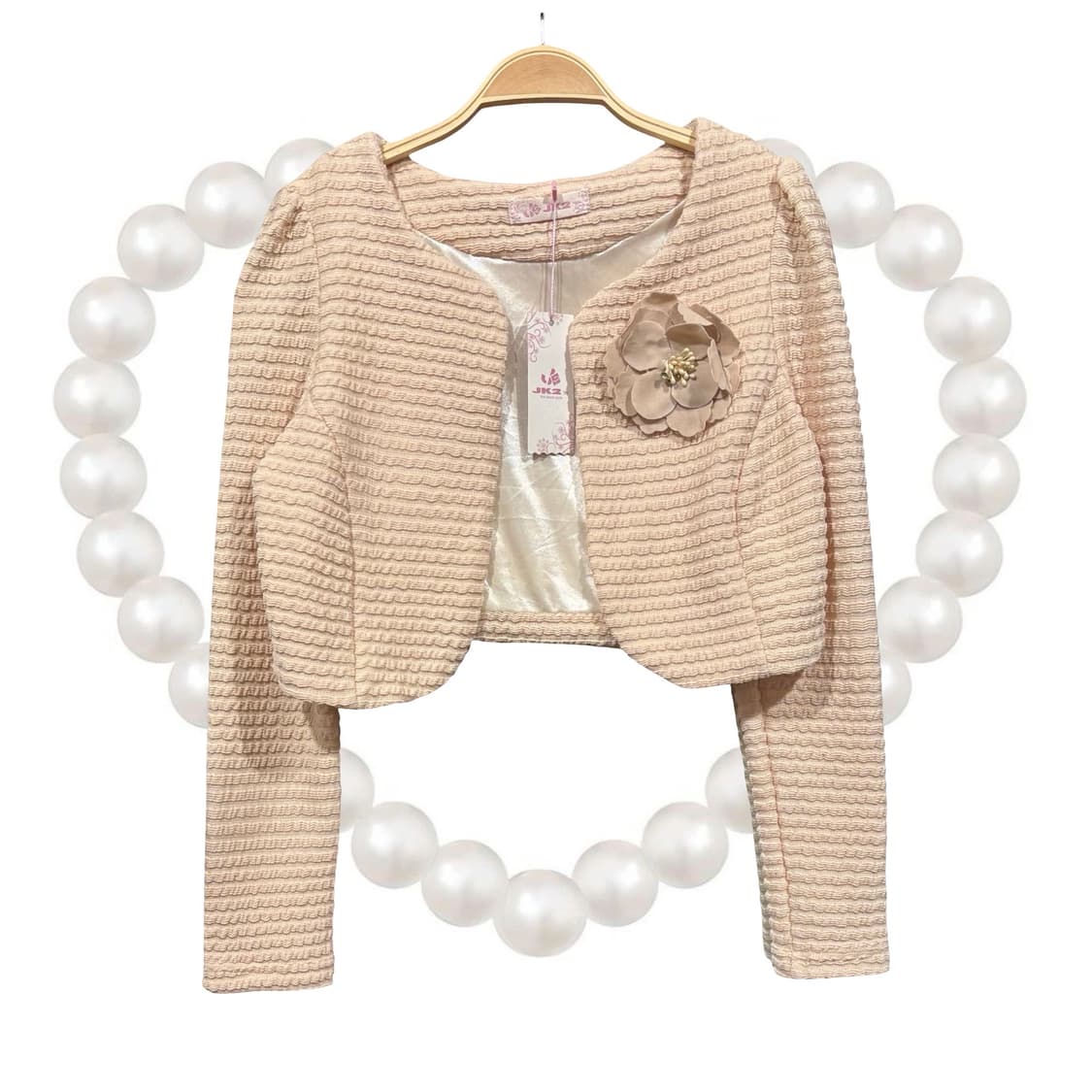 베이지 갸루 로판 플라워 코사지 리본 숏 볼레로 자켓 상품이미지1