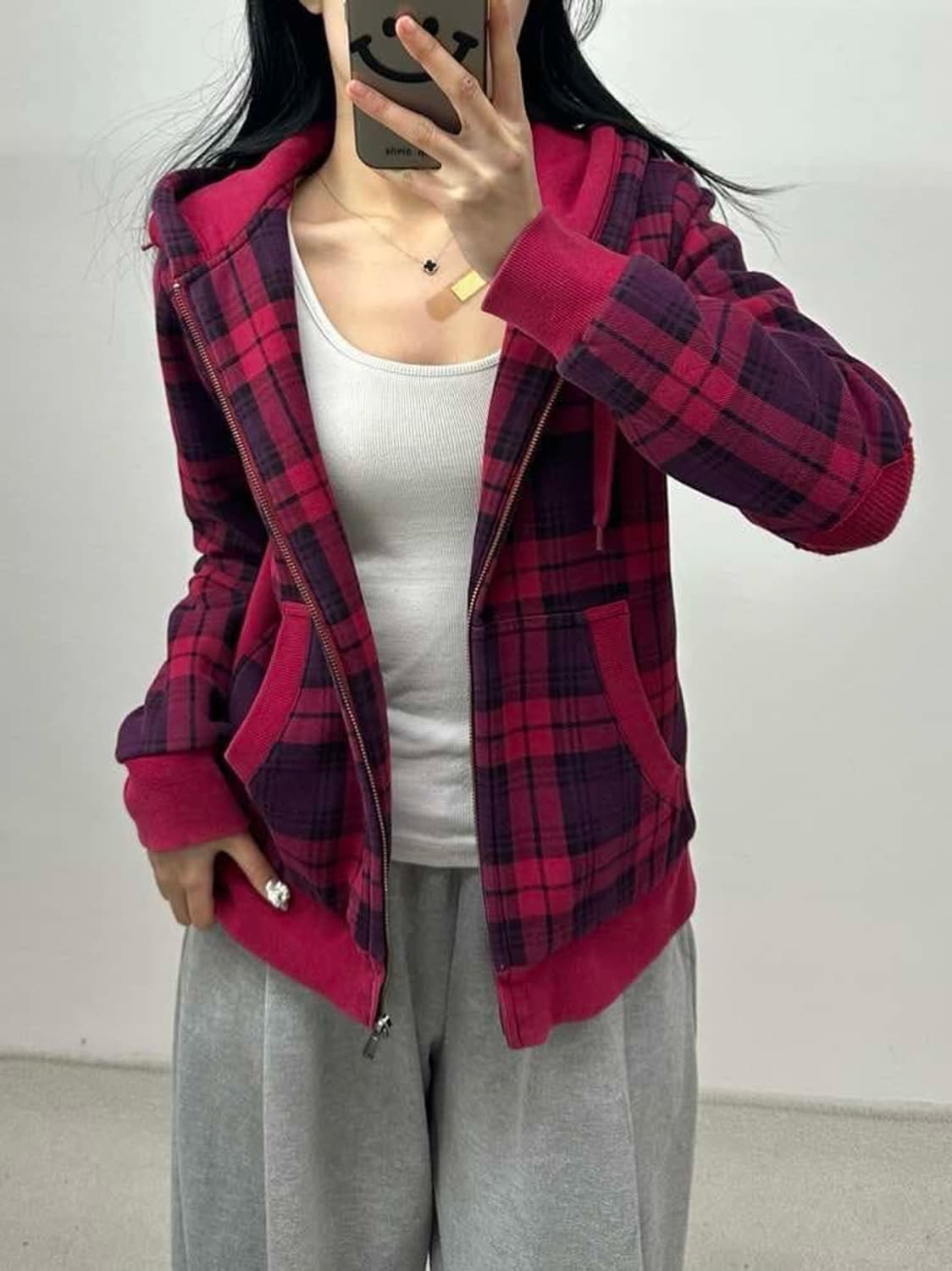 라코스테 체크패널 양털안감 후드집업 희귀져지 자켓(95) 상품이미지1