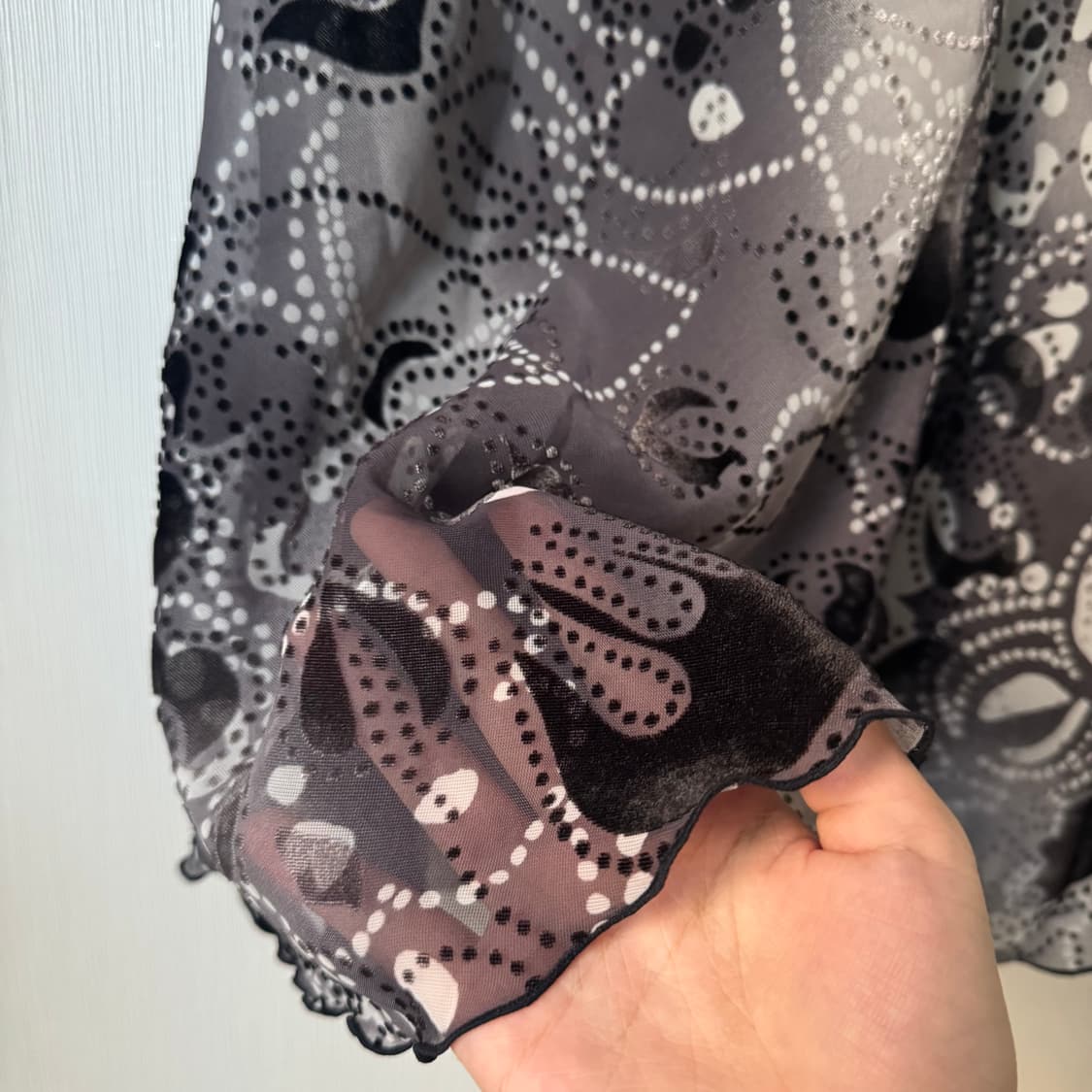 오리엔탈 페어리 페이즐리 벨벳포인트 무채색 롱스커트 치마 락시크 펑크 상품이미지4