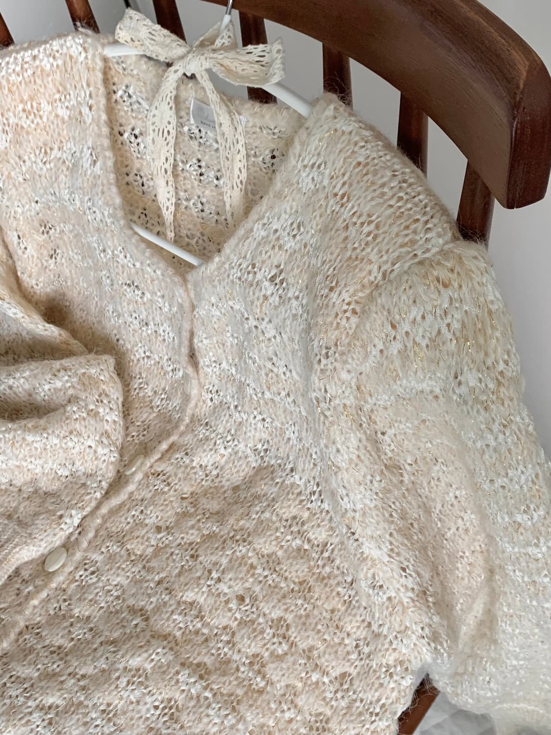 울 30 크림 골드사 레이스 짜임 가디건  상품이미지1