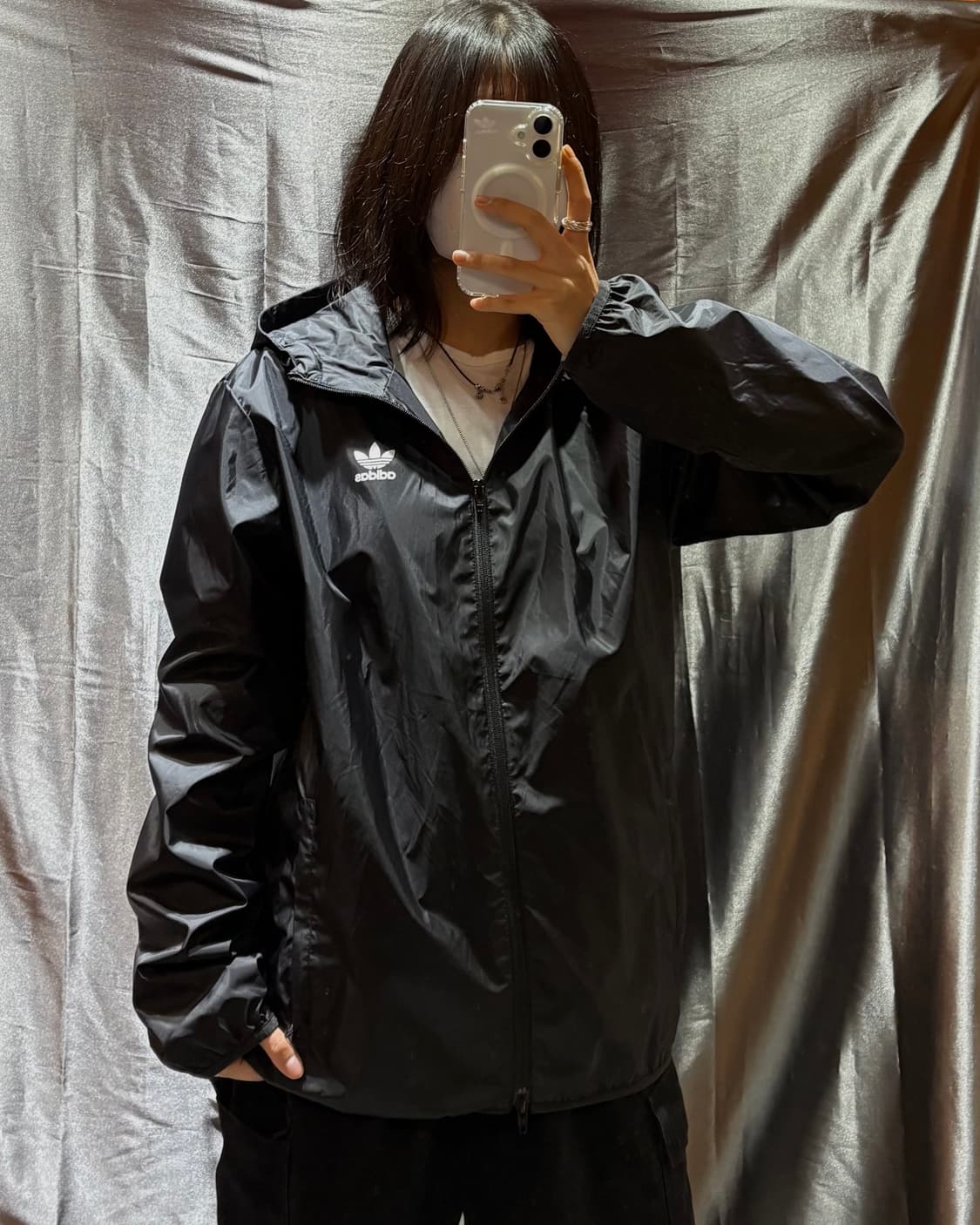 M 아디다스 파이어버드 빅로고 블랙 후드 바람막이 상품이미지1