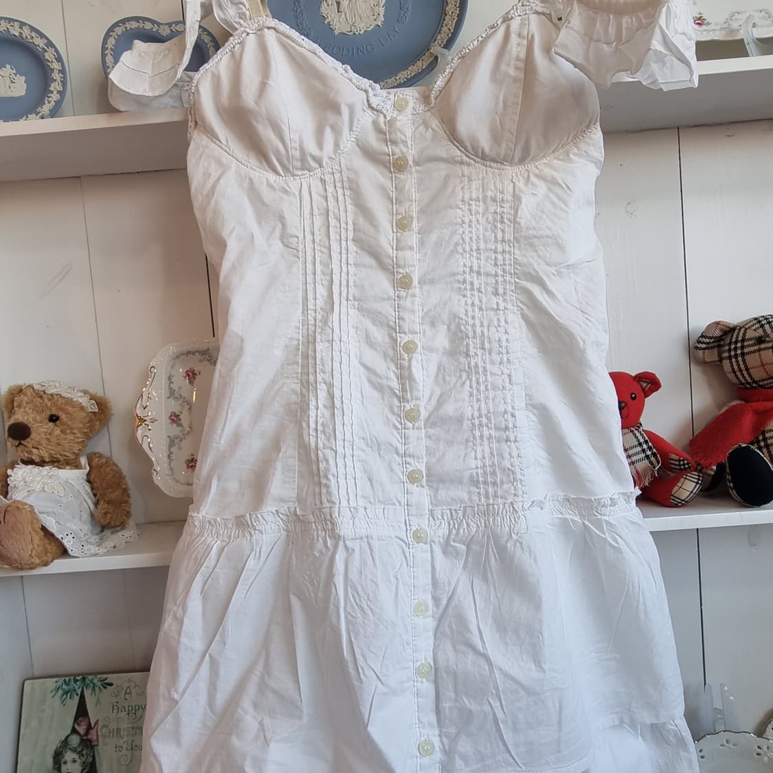 화이트 코튼 레이스 슬리브리스 원피스 상품이미지4