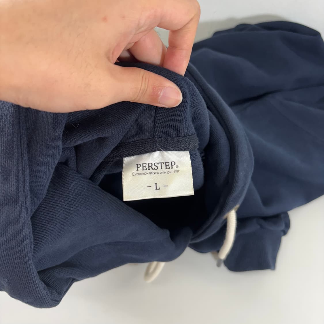 L-XL 퍼스텝 네이비 오버핏 스웻코튼 후드티 상품이미지4