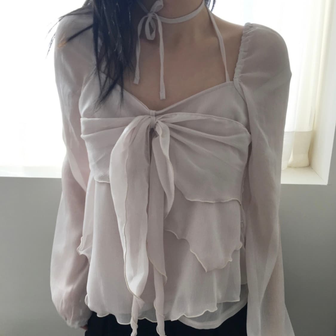 노비야카 쉬폰 리본 블라우스 상품이미지2