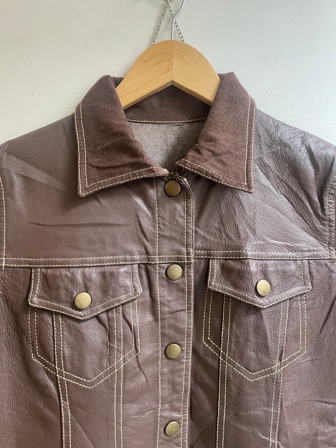 🤎일본 빈티지 브라운 레더 데님 자켓 상품이미지5