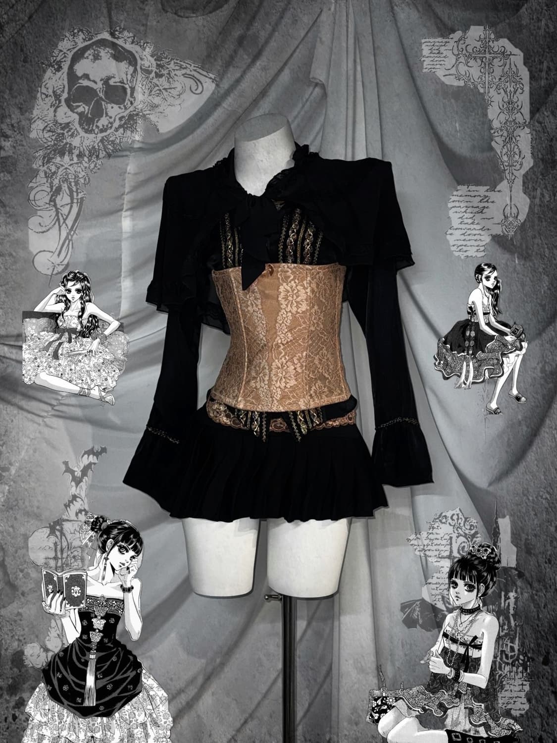 무채색 오리엔탈 고스고딕 블랙페어리 코디세트  상품이미지1