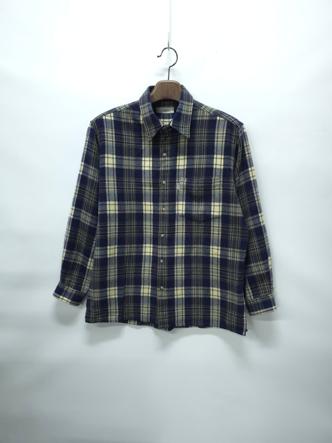 에드윈 남성 네이비 옐로우 체크 모직 셔츠 상품이미지1