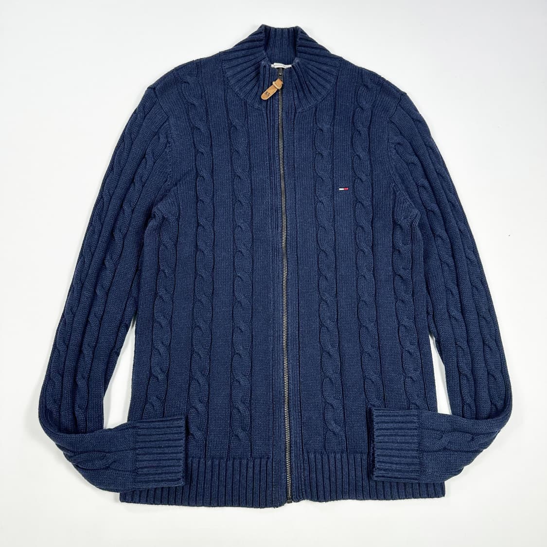 타미힐피거 플래그 네이비 꽈배기 니트 집업 (M) 상품이미지2