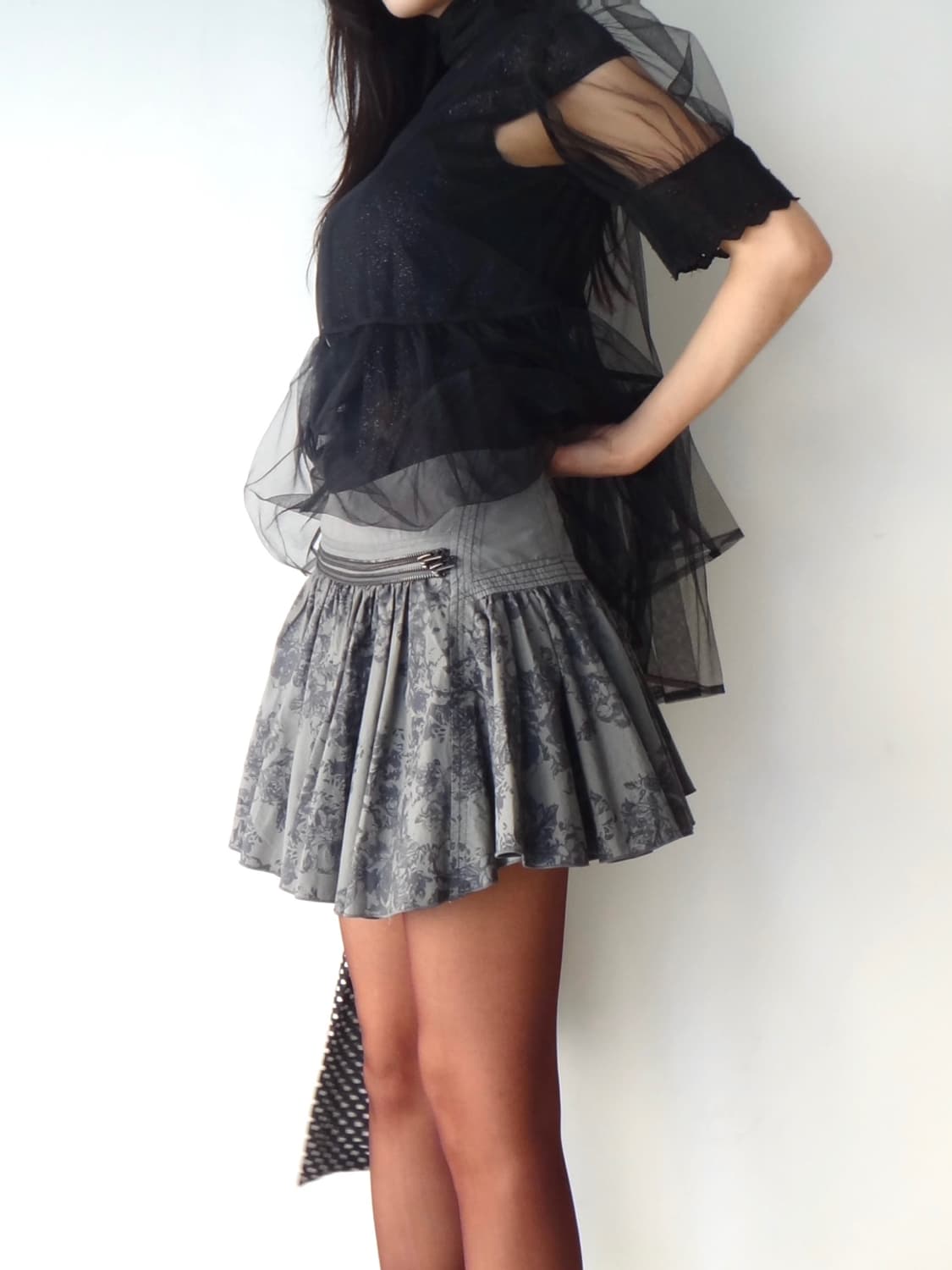 Flower zip detail mini skirt / grey 상품이미지6