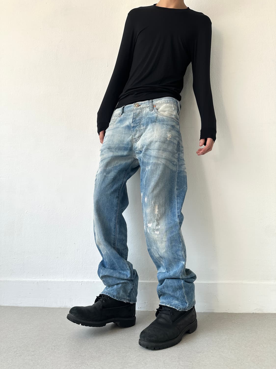 알마니 2000s 디스트로이드 블루 워싱진 상품이미지1