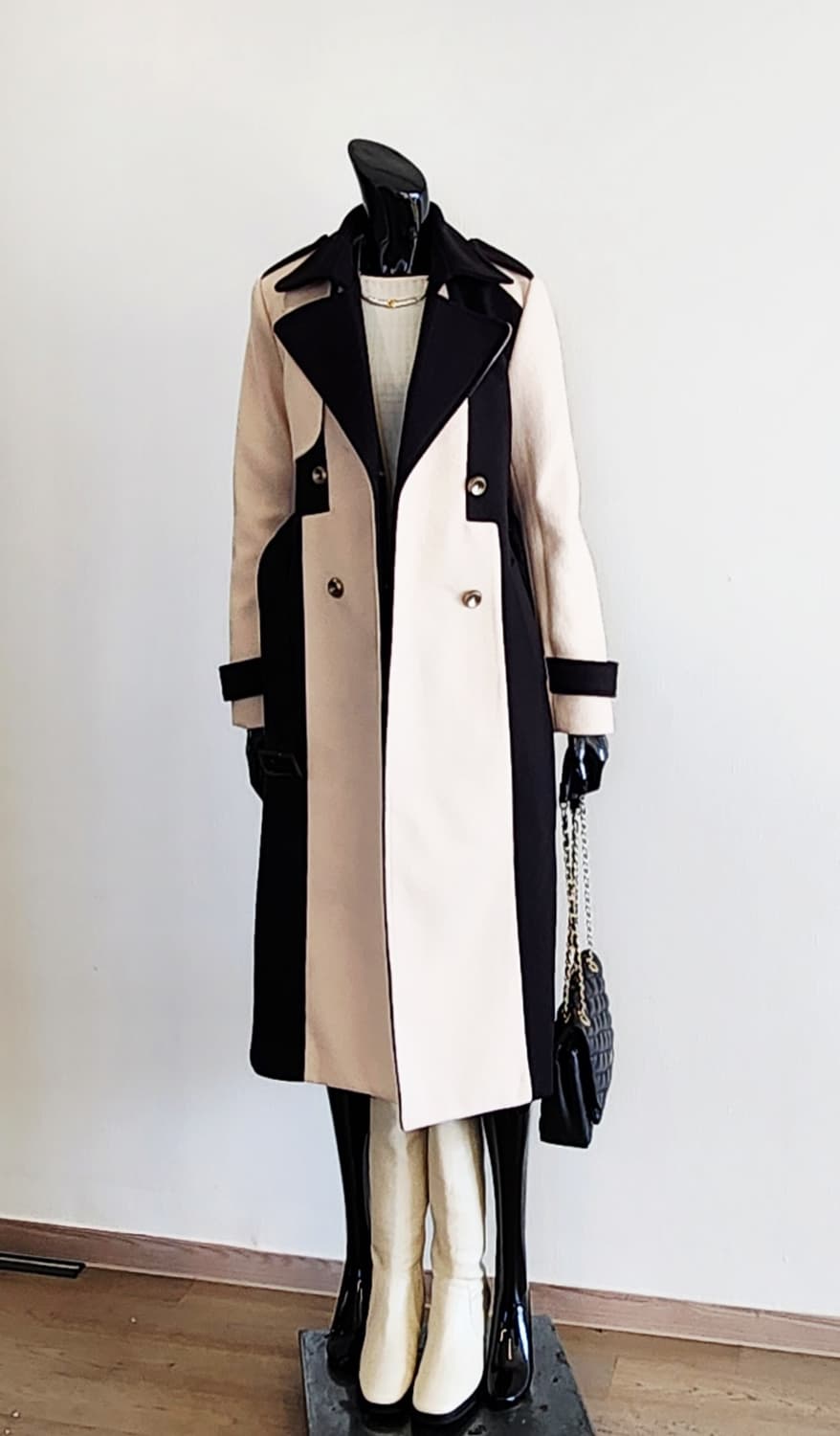 배색 롱코트  상품이미지4