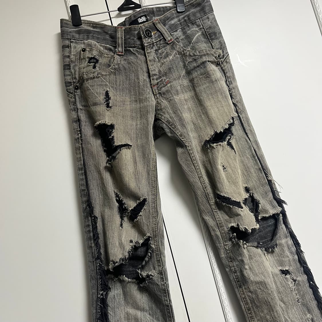 Glad news 펑크 데미지 로우라이즈 팬츠 그런지 y2k 상품이미지3