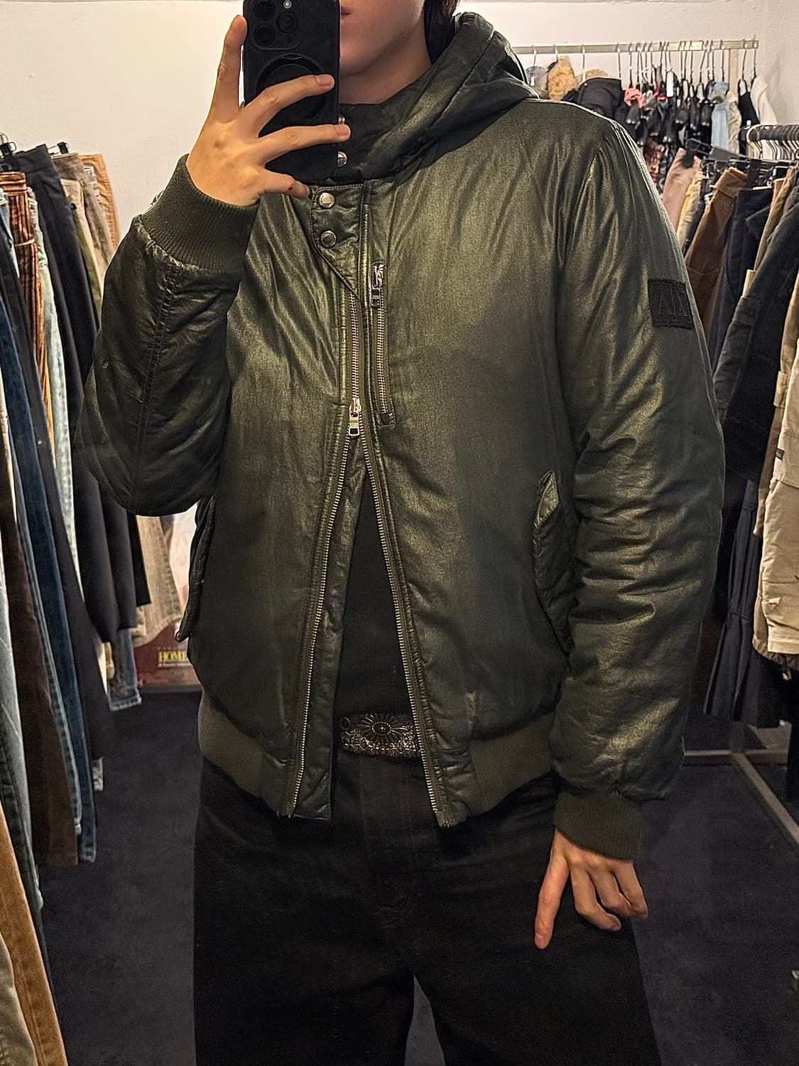 아르마니 익스체인지 알마니 카키 후드 후디 패딩 코팅 M 95 명품 털  상품이미지1