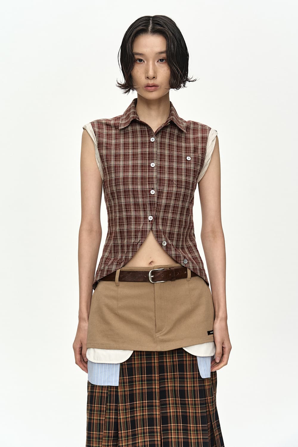 CHECK SLEEVELESS SHIRT atb1569w(BROWN) 상품이미지6