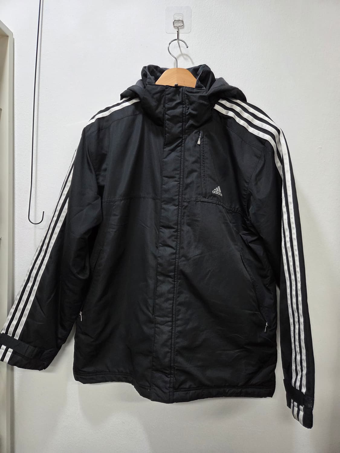 아디다스 삼선 후드 겨울용 바람막이 블랙 100 상품이미지1