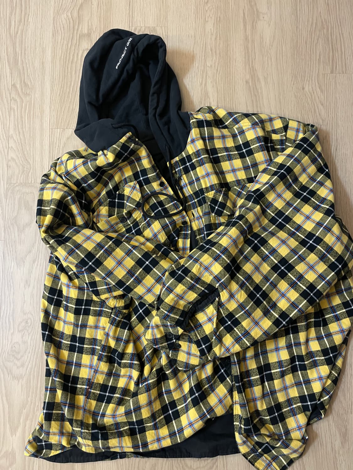 (2)프로젝트 G/R 리버시블 후디 체크 셔츠 블랙 옐로우 상품이미지1