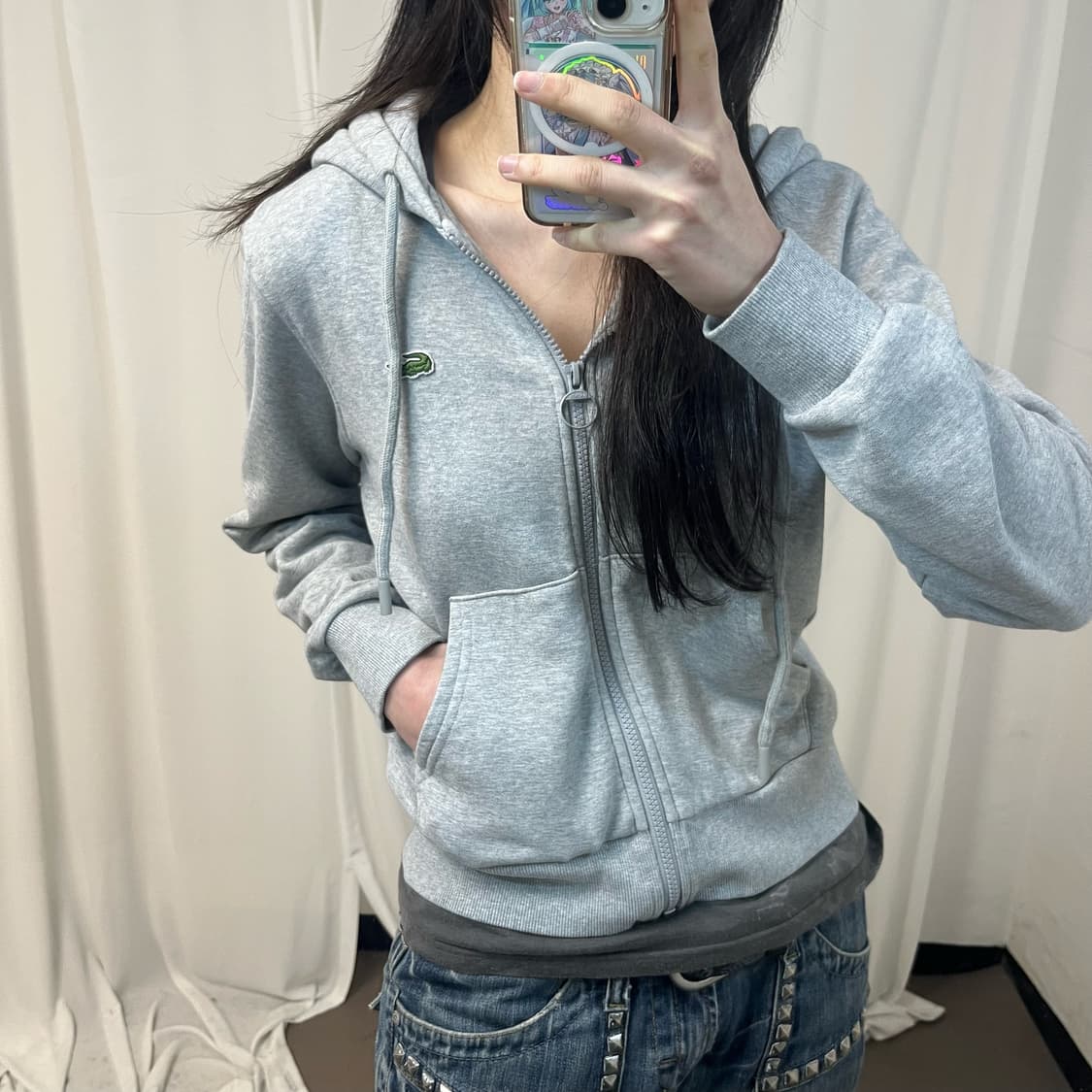 Lacoste grey zip-up hoodie 상품이미지3