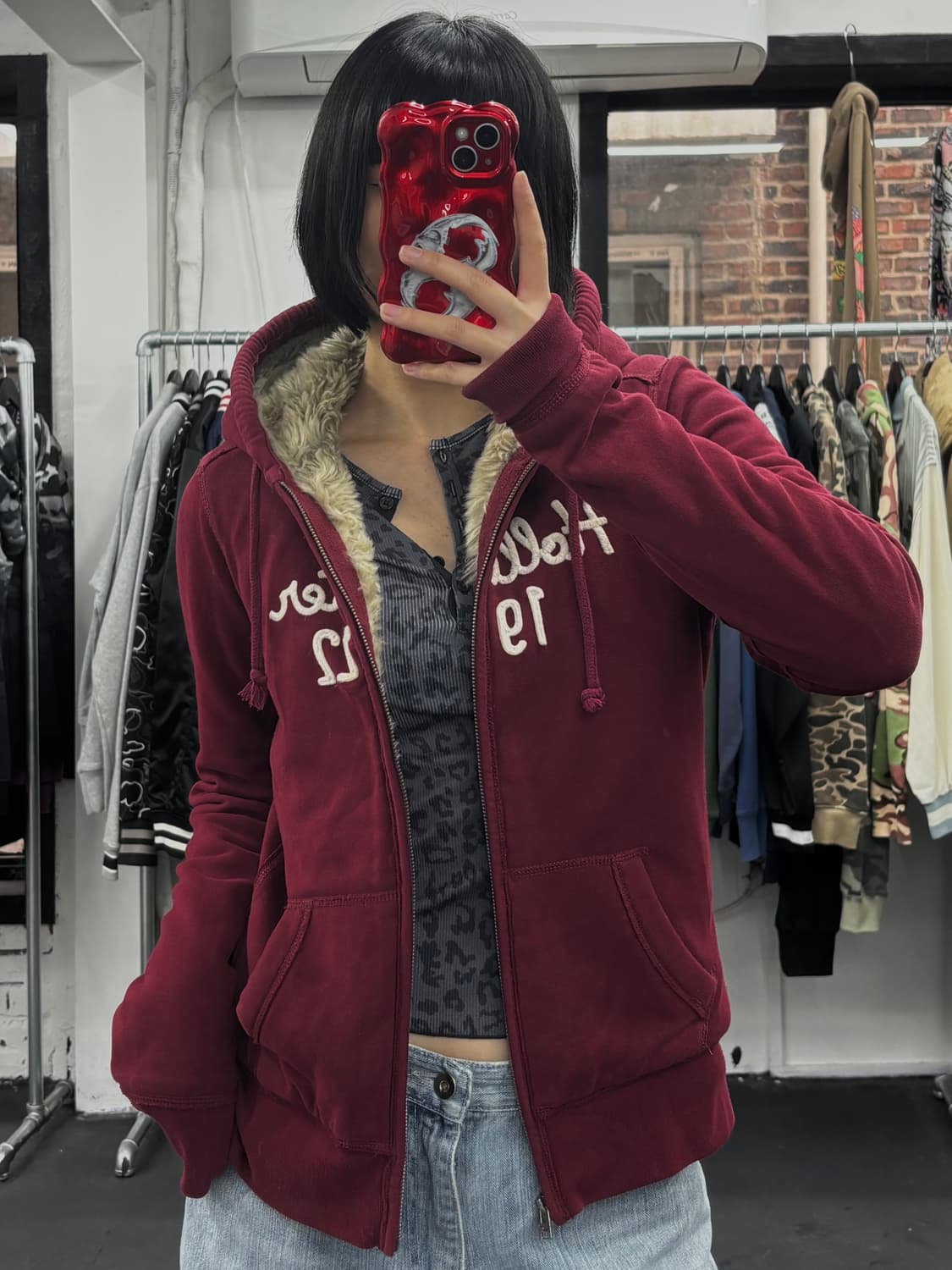 홀리스터 버건디 후드집업 상품이미지1