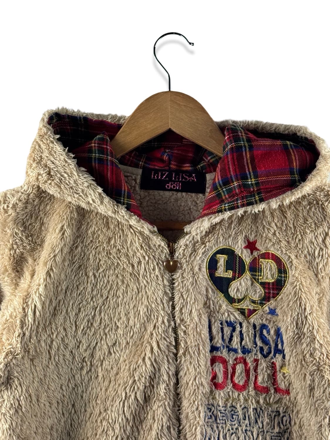 리즈리사돌 베이지 퍼 체크후드 집업2027 상품이미지3