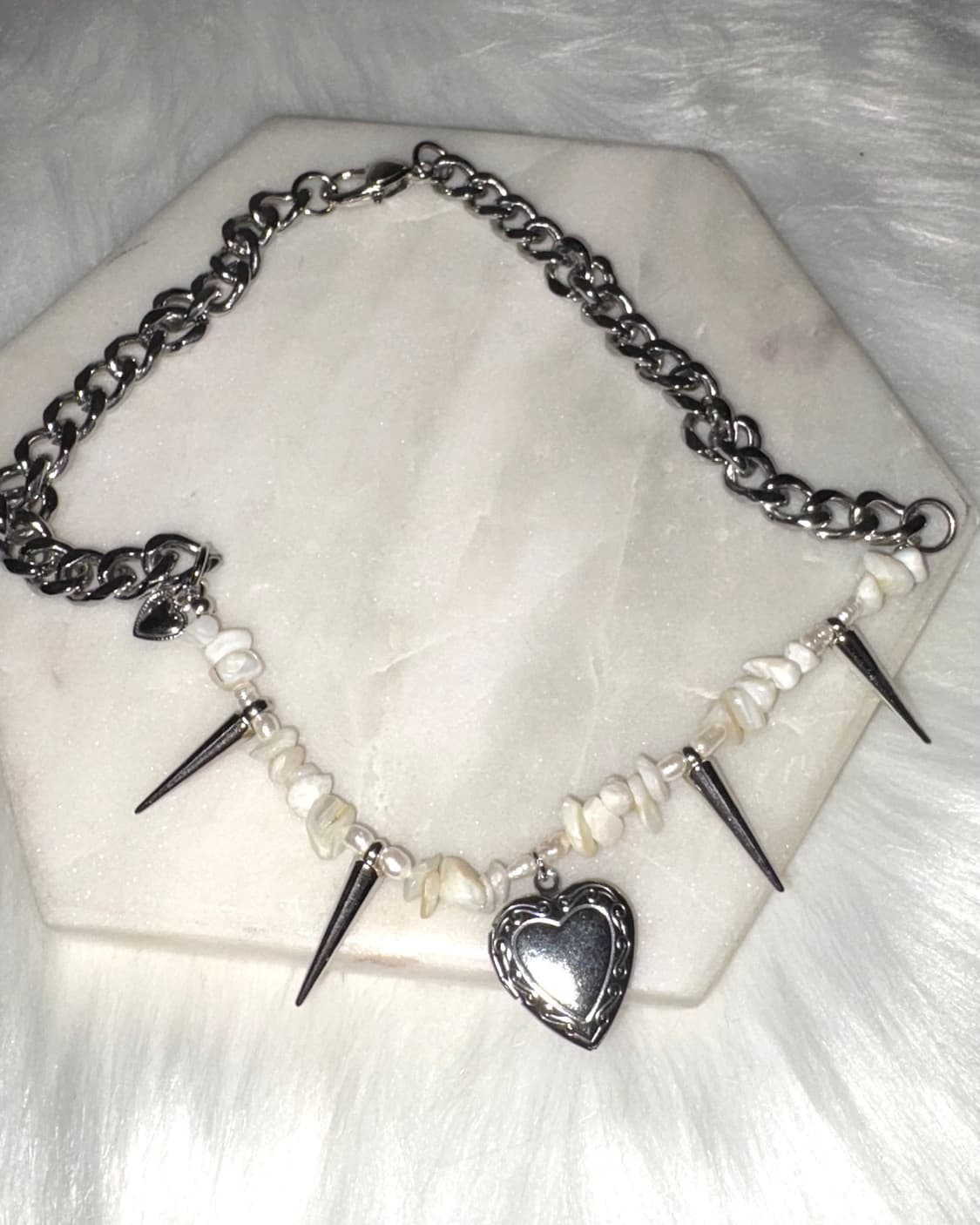[shell heart] 펑크 자개 진주 앤틱 하트 비즈 써지컬 목걸이 상품이미지2
