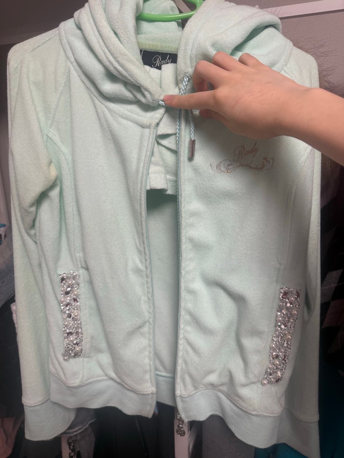 착샷)Rady 셋업 라디 레디 갸루 베메클 쥬얼 후드집업 반바지민트 상품이미지2