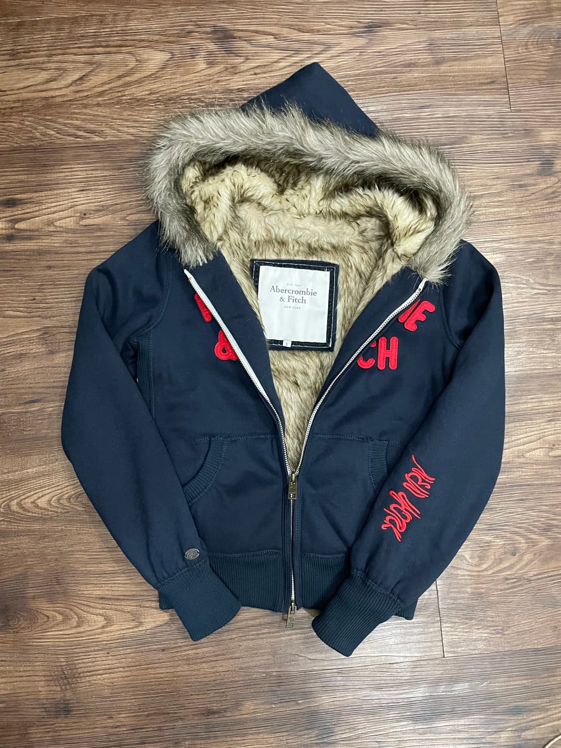 아베크롬비 울프죠 후드집업 퍼자켓 네이비 상품이미지6