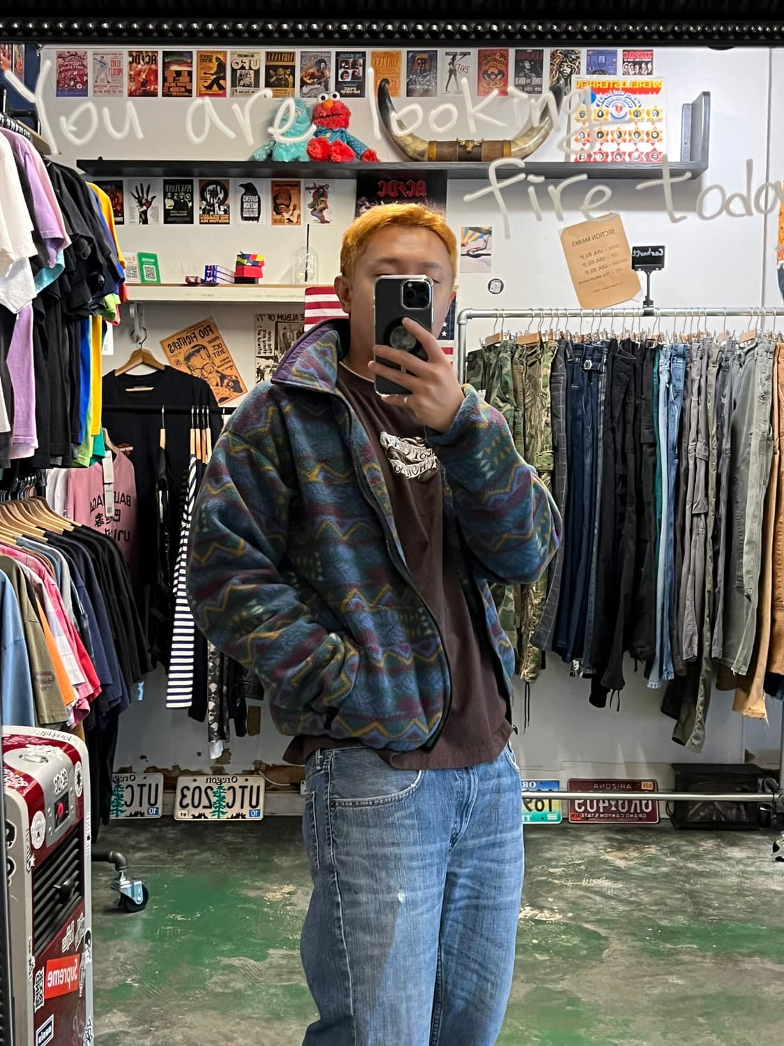 90's [M] 올드 콜롬비아 빈티지 아즈텍 플리스 자켓 USA 상품이미지2