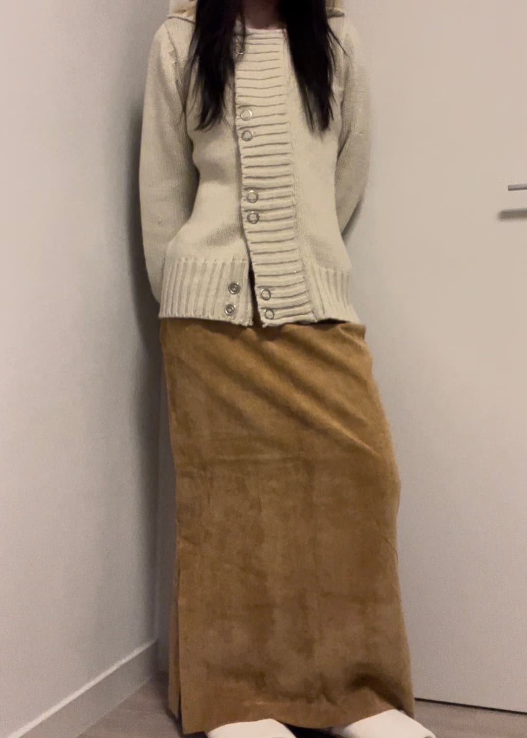 camel ribbed bone long skirt 상품이미지6