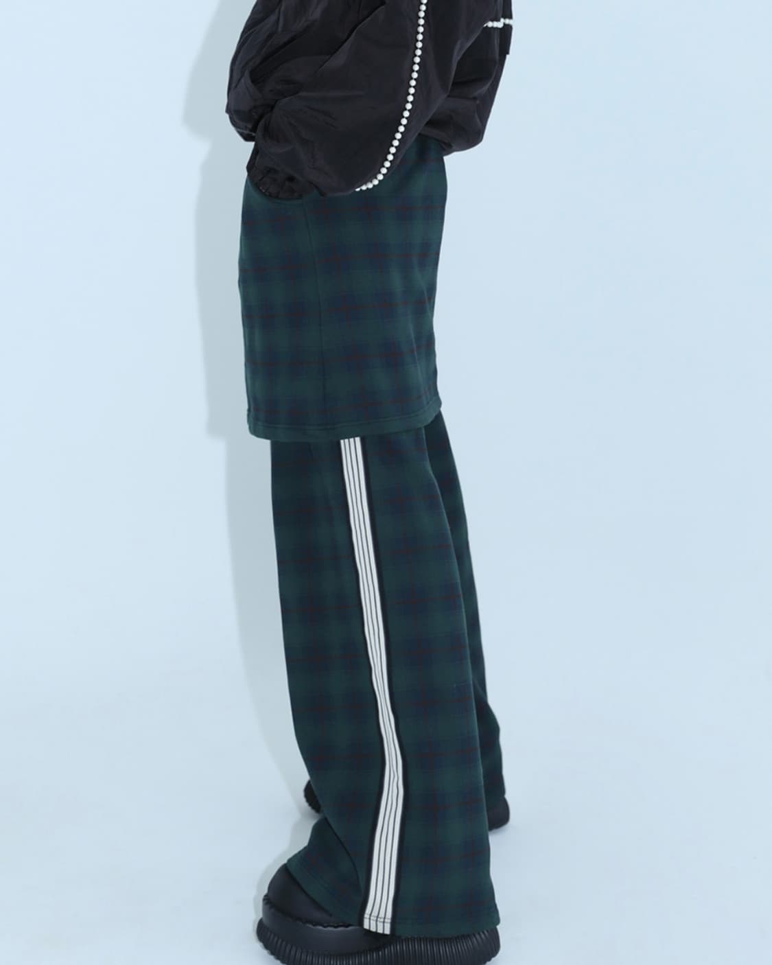 클럿스튜디오 체크 패턴 레이어드 스커트 팬츠 그린 상품이미지2