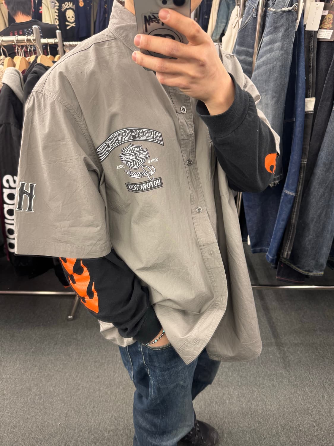 2XL)할리데이비슨 빈티지 프린팅 그레이 반팔셔츠 상품이미지1