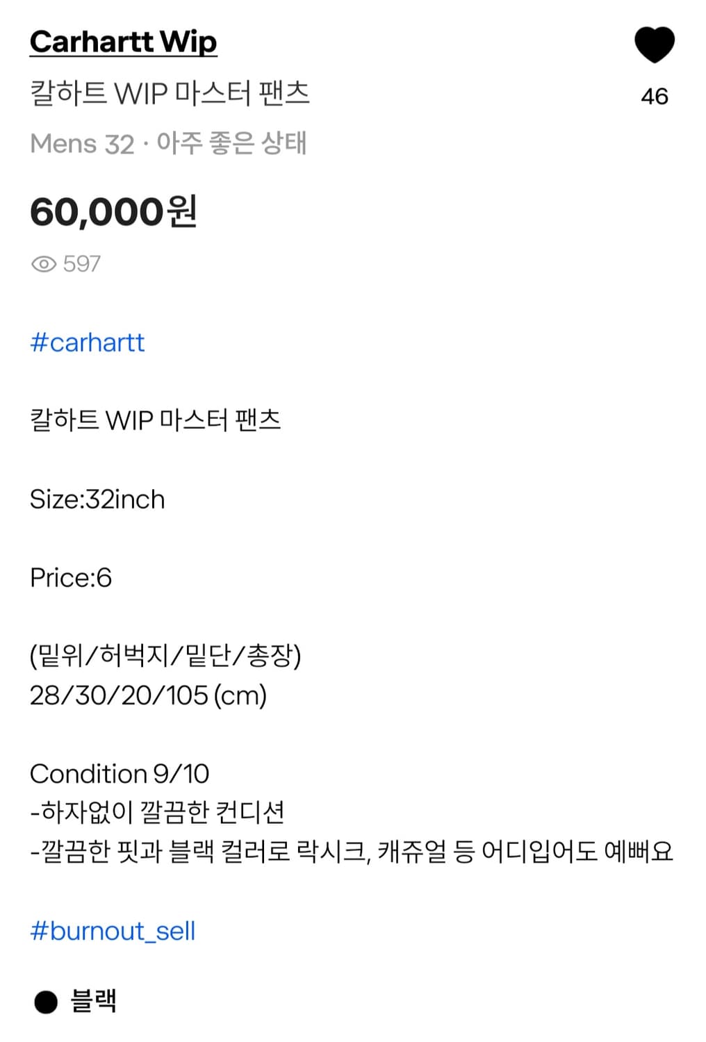 칼하트 WIP 마스터 팬츠 상품이미지6