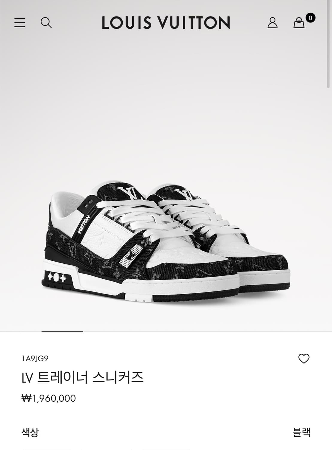 루이비통 LV 트레이너 스니커즈 블랙/화이트 255 상품이미지8