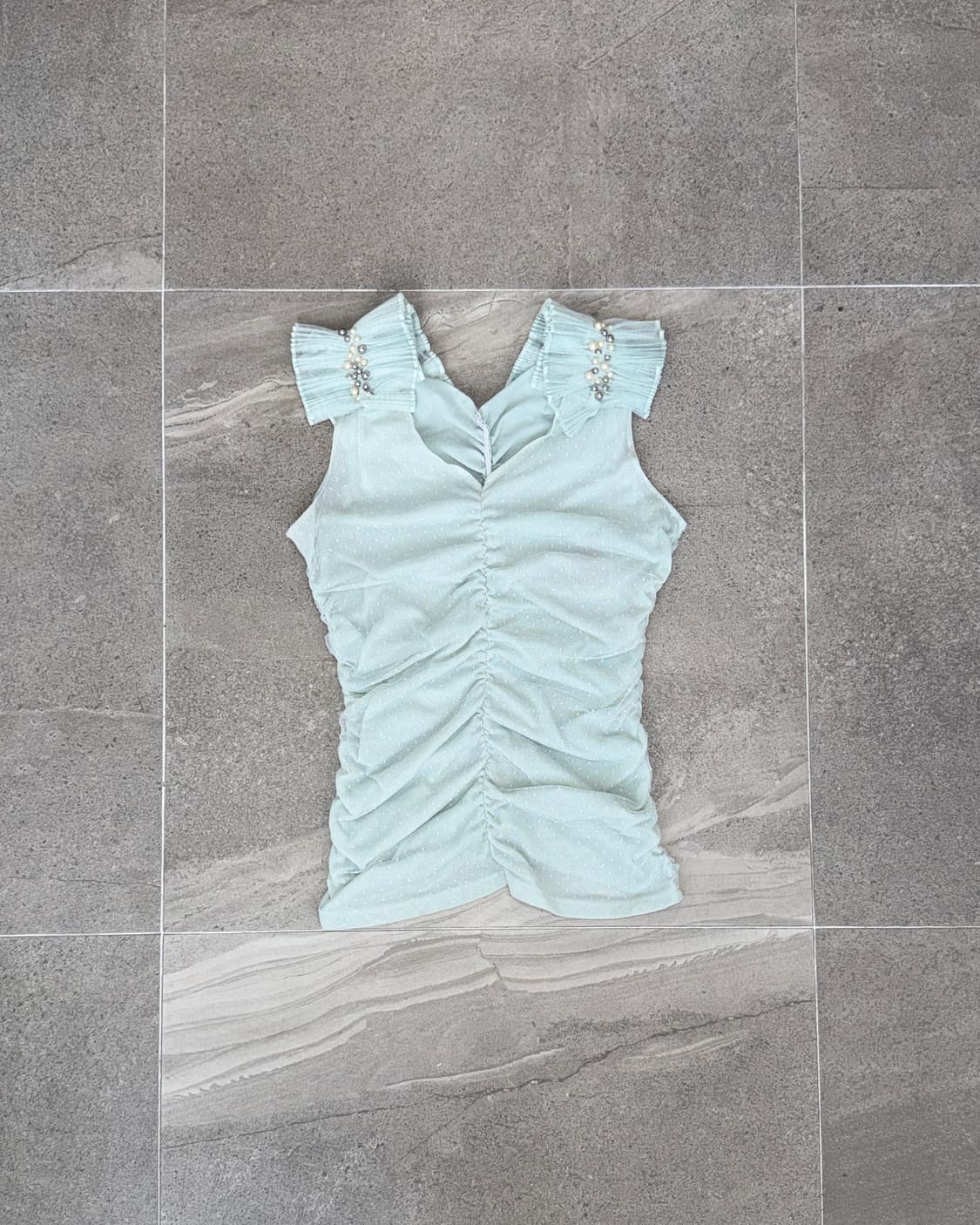 Mint dot shirring pleats beads 슬리브리스 상품이미지1