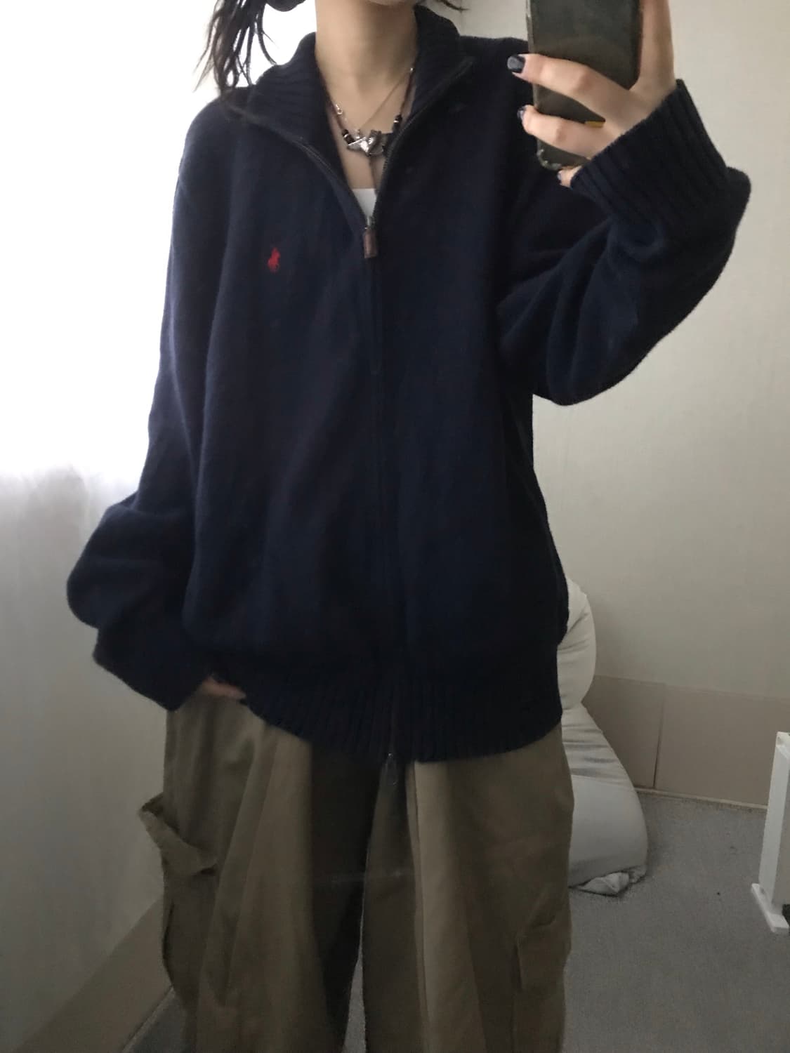 폴로 네이비 오버핏 니트집업 상품이미지2