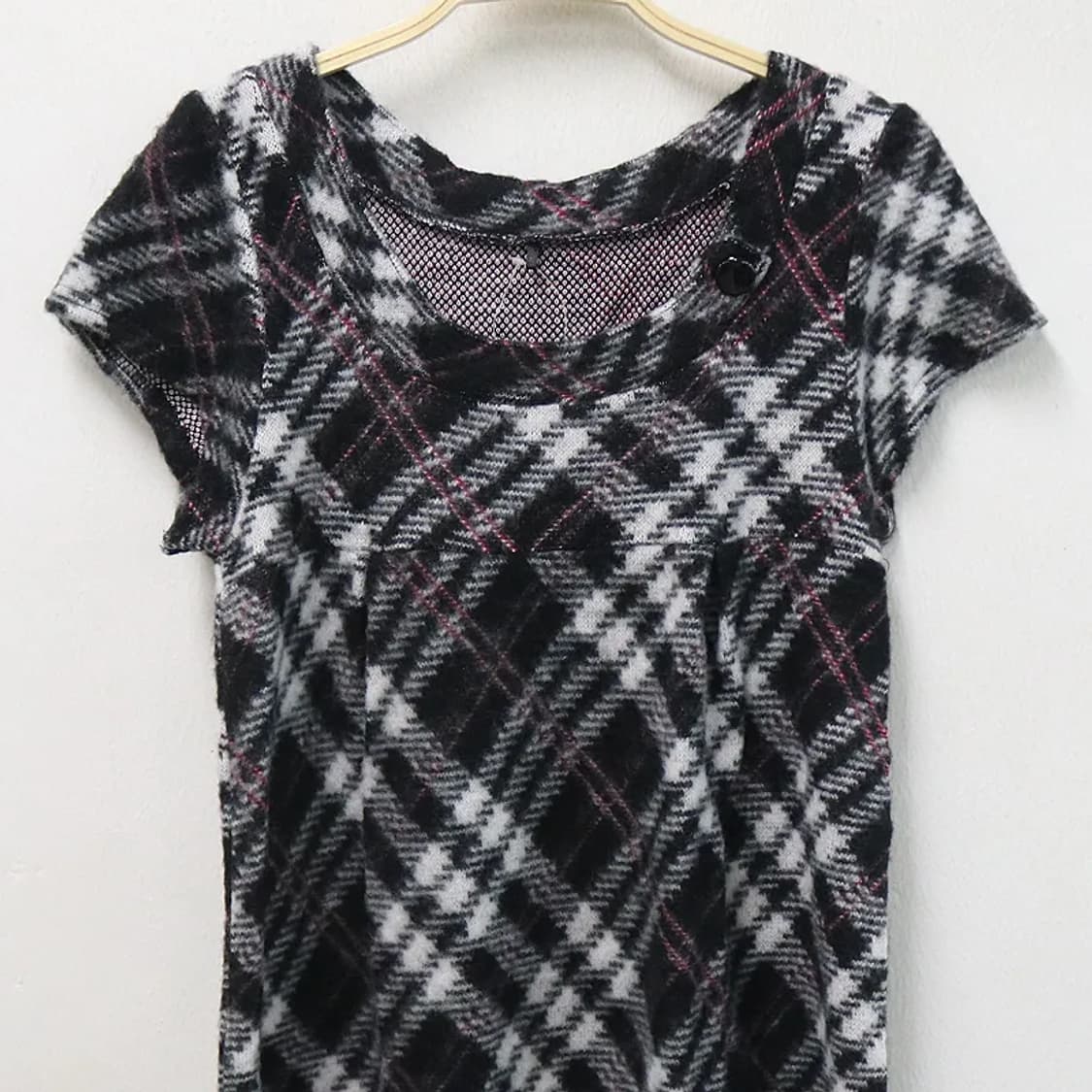 [미사용품] 체크 니트 반팔 원피스 62076 상품이미지3