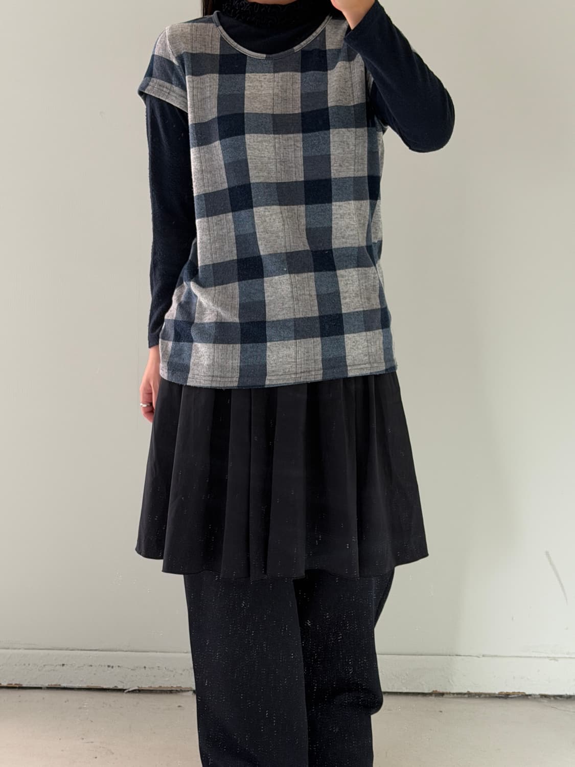 일본빈티지 네이비체크 모리 롱슬리브 상품이미지5