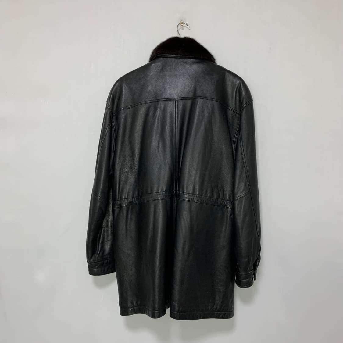 블랙 양가죽 밍크 카라 하프 코트 레더자켓 빈티지 남성 100 상품이미지5
