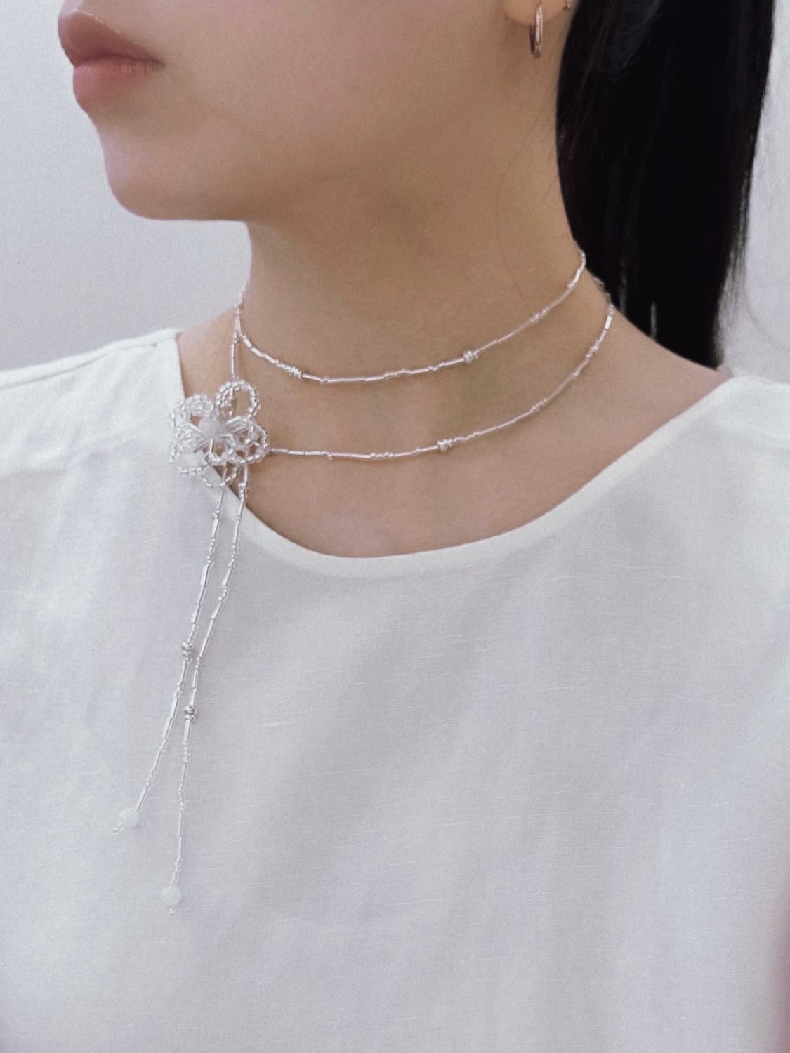 White flower layered necklace 상품이미지5