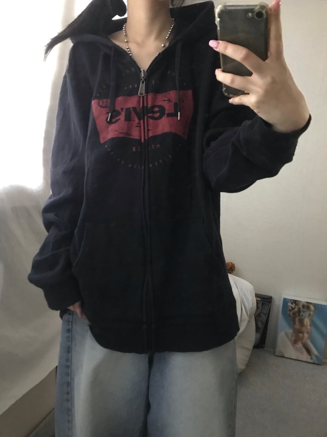 리바이스 블랙 오버핏 후드집업 상품이미지4