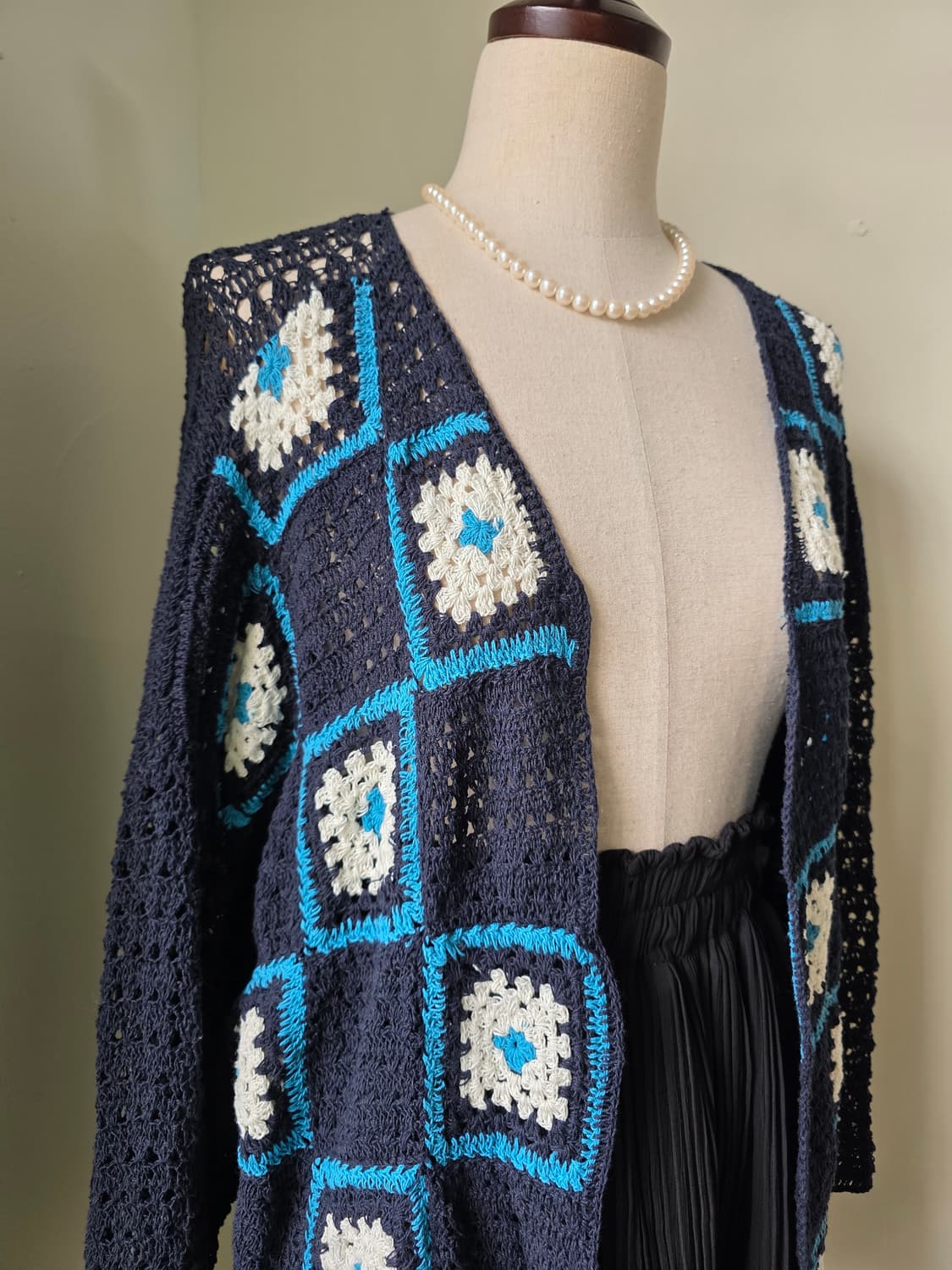 미착용 새상품 네이비 크로쉐 오픈형 니트 가디건 상품이미지2