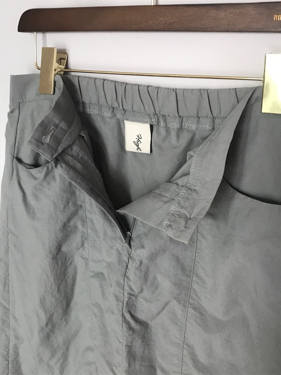 빈티지 그레이카키 나일론 미디 스커트 상품이미지1