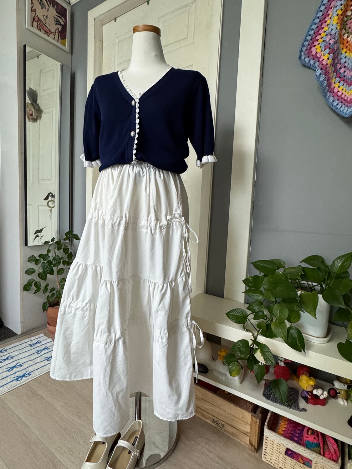 미착용 네이비 예쁜단추 니트반팔가디건 상품이미지2