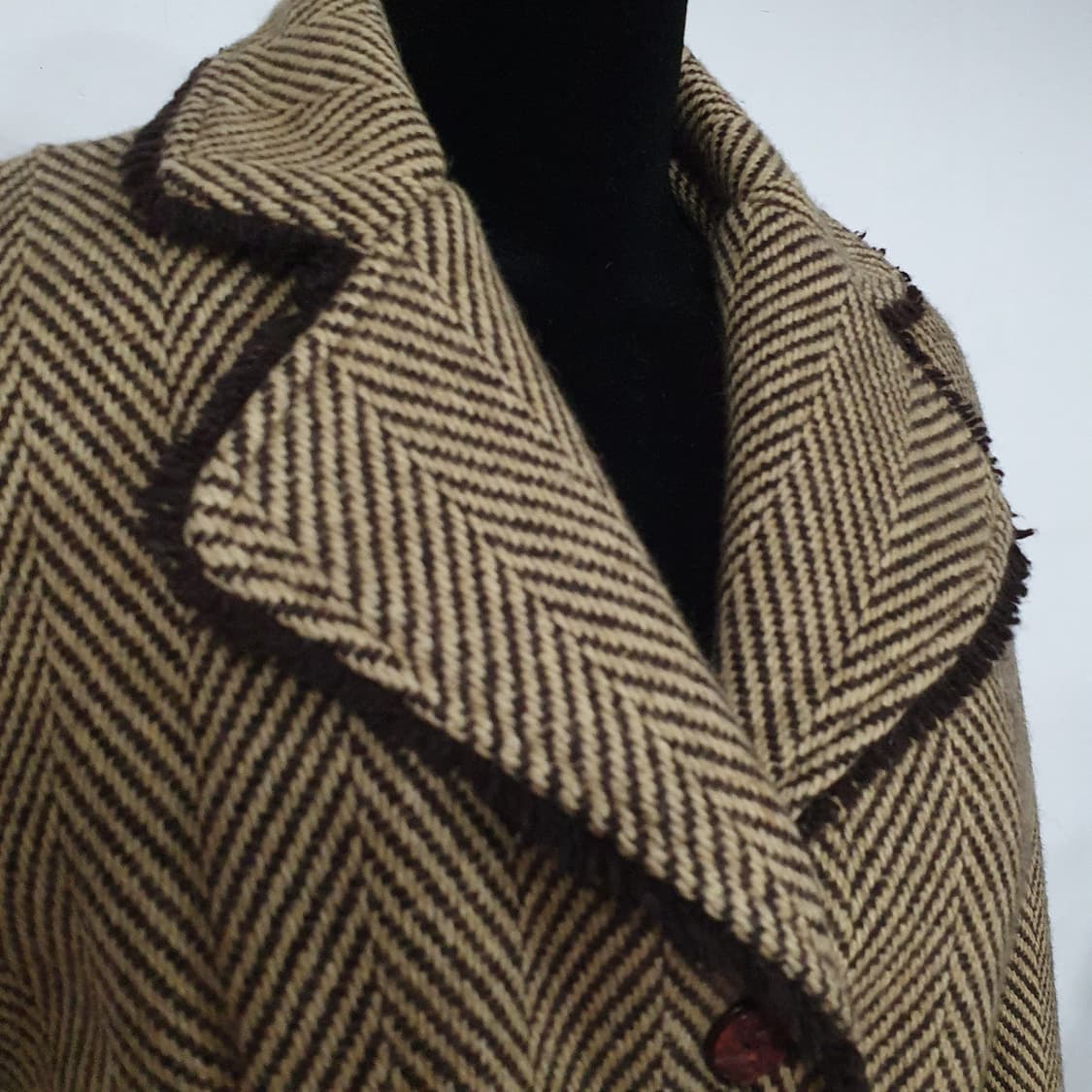 빈티지 너드 그런지 수술 디테일 모직 헤링본 벨티드 자켓 모리걸 레트로 상품이미지4